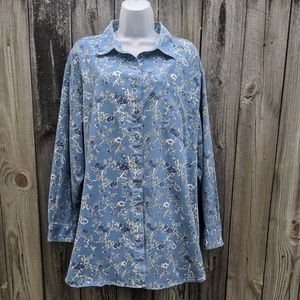 Venezia Jeans Floral Denim Buttoned Top Plus 22/24